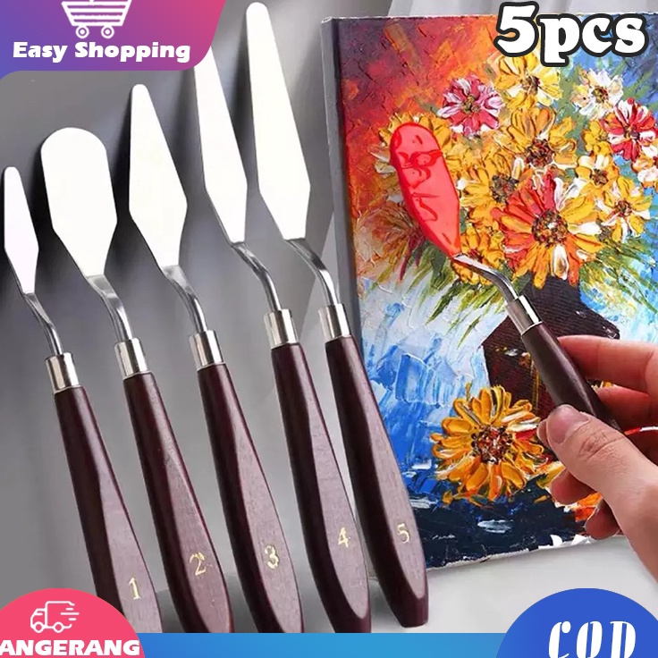 

Laku Keras 5PCS Pisau Palet Besi tahan karatPisau Palet LukisSpatula Dekorasi Kue Lukis Ukir Palette Knife