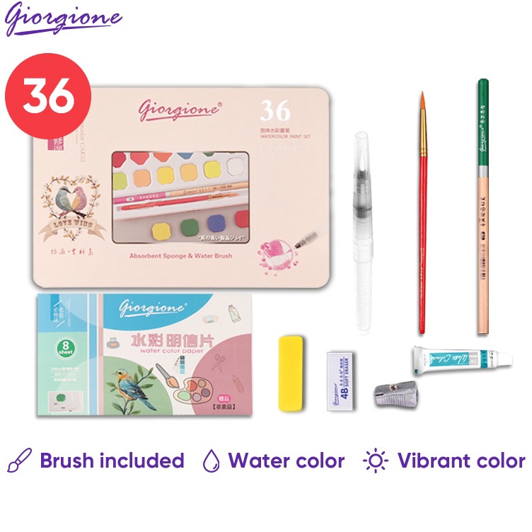 

KODE O7X3 Giorgione Solid Watercolor Paint Cat Air Lukis 1218243648 Warna Free Brush Paper G8