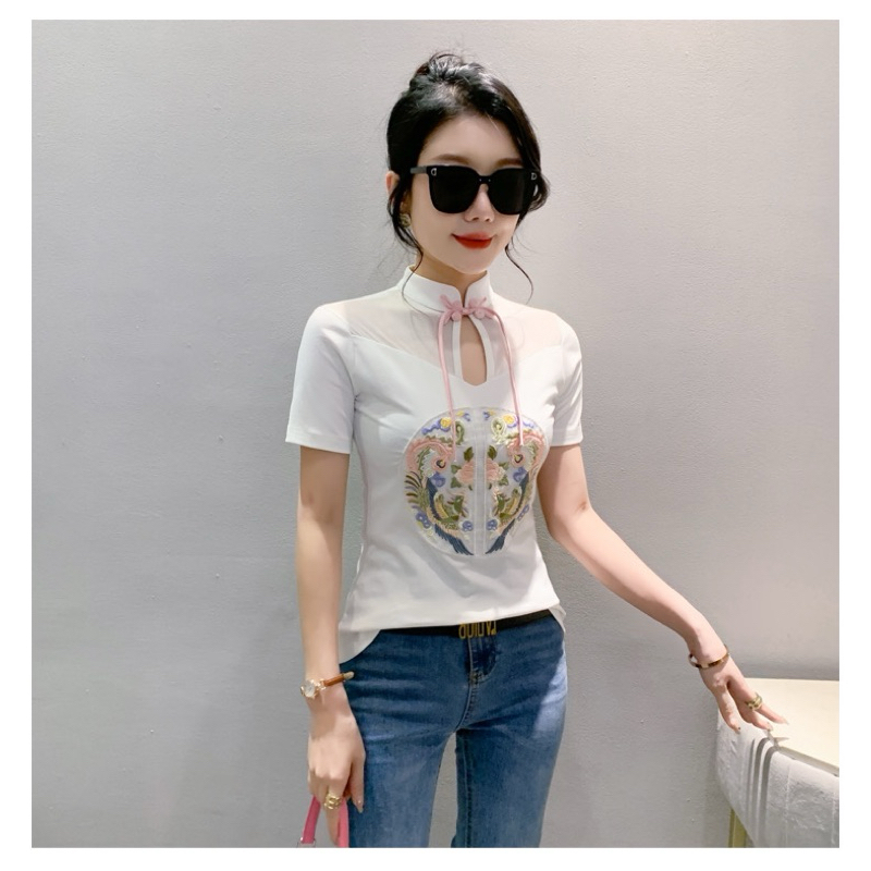 B166 Atasan Kaos Lengan Pendek Sabrina Motif Cheongsam