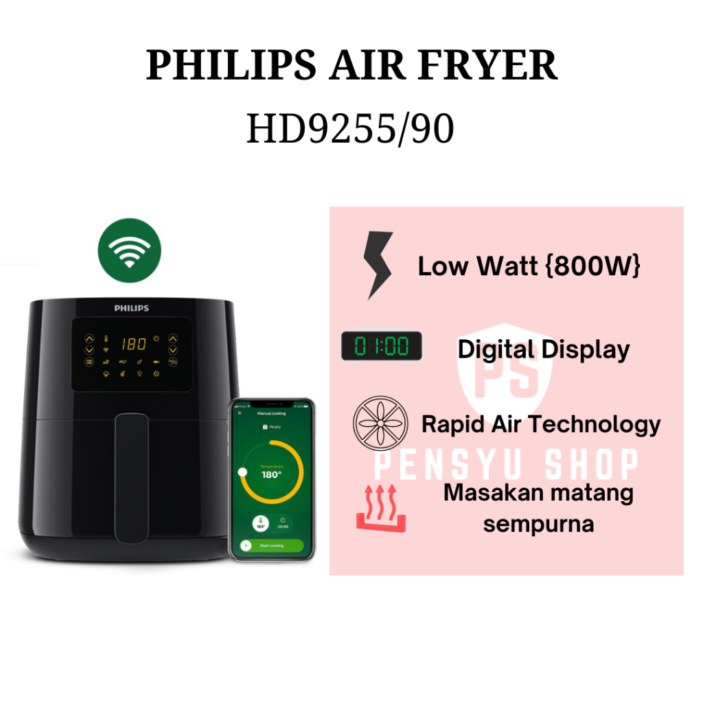 Philips Air Fryer HD9255/90 Low Watt Digital Garansi Resmi