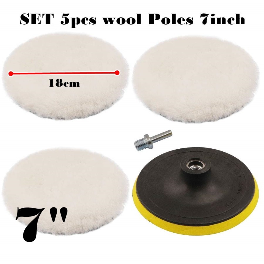WOOL POLES 7 INCH SET 5PCS WOOL POLES PAD VELCRO BAUT KONEKTOR 1 PAKET