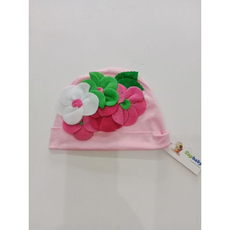 Topi Baby Girl Lucu Dengan Variasi Bunga Tempel