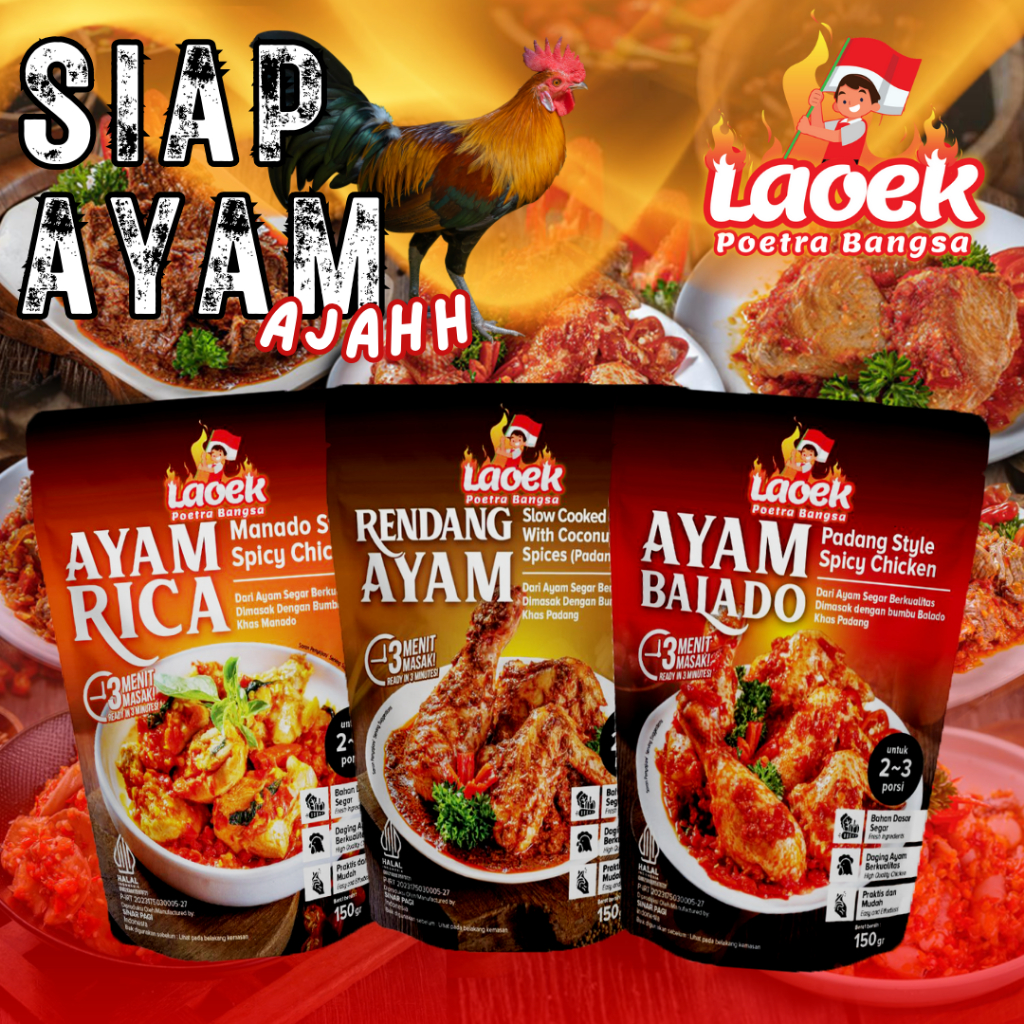 

{Siap Ayam} Ayam Rica,Rendang Ayam,Ayam Balado laoek poetra bangsa lauk instan siap makan siap saji