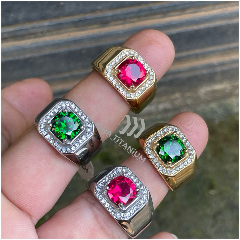 Cincin permata Ruby Full ring full titanium premium