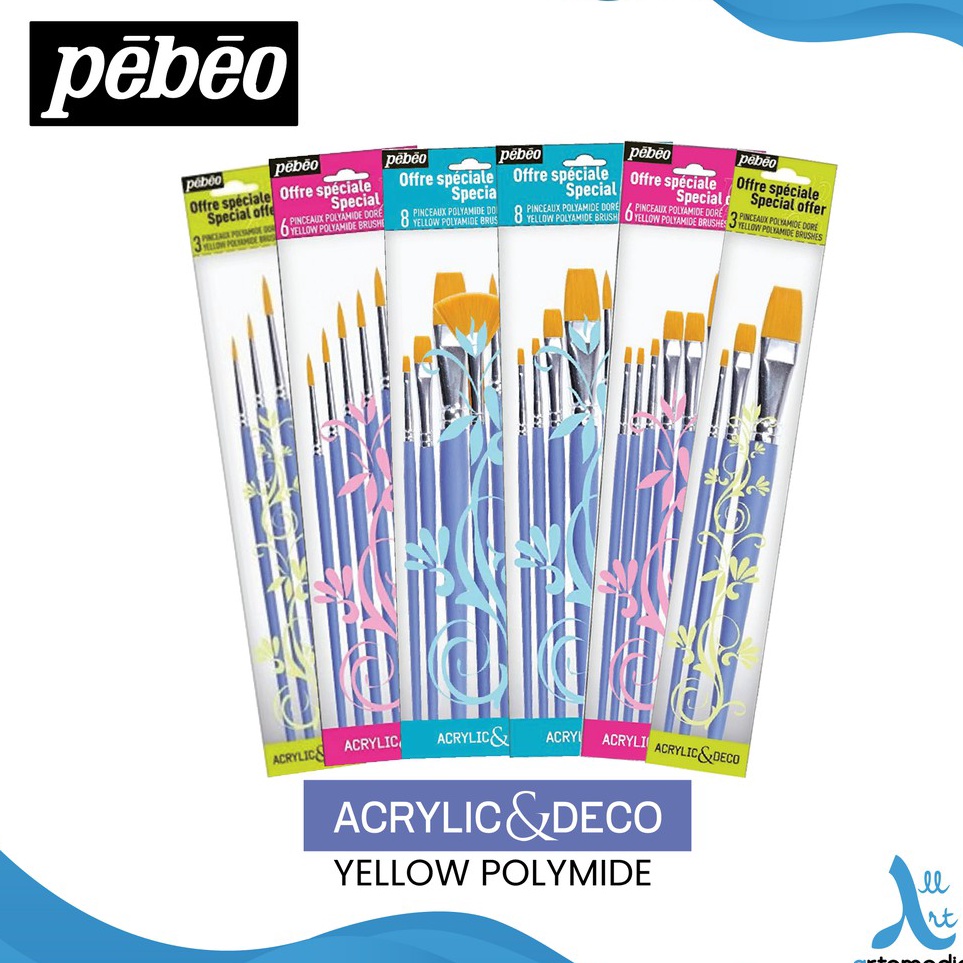 

ART T1U Pebeo Yellow Polyamide Acrylic and Deco Brush Set