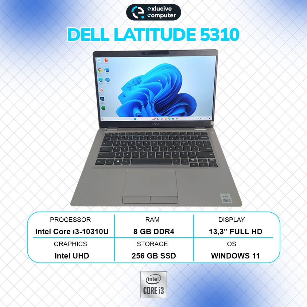 Laptop second bekas seperti baru Dell Latitude 5310 Intel Core i3 gen 10/RAM 8GB/SSD 256GB/13,3" Ful