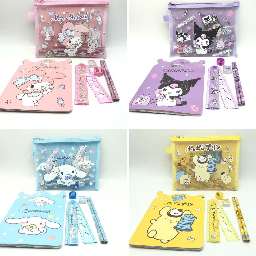 

ART O58X 1 SET Alat Tulis Stationery Kit Tempat Pensil Penggaris Penghapus Rautan Anak Lucu Karakter Sanrio Kuromi Cinnamoroll My Melody Pompompurin Misaki