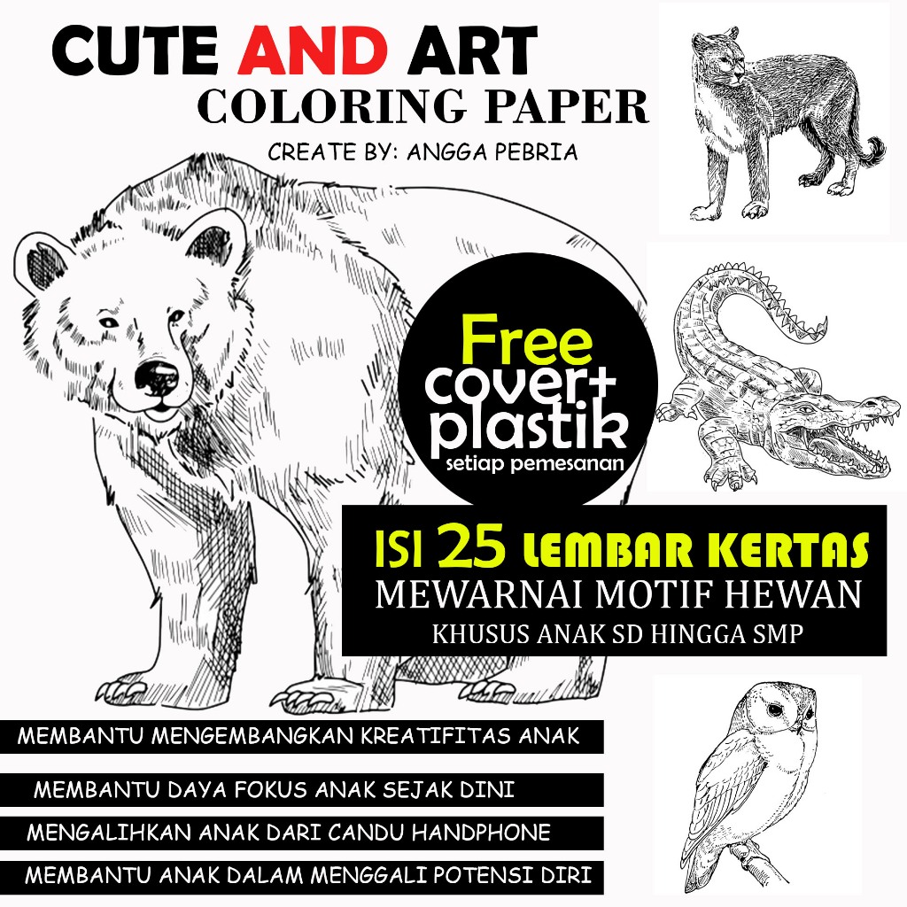 

KERTAS MEWARNAI / KERTAS GAMBAR / 25 HEWAN /KERTAS MEWARNAI ANAK PAUD TK SD smp / A4