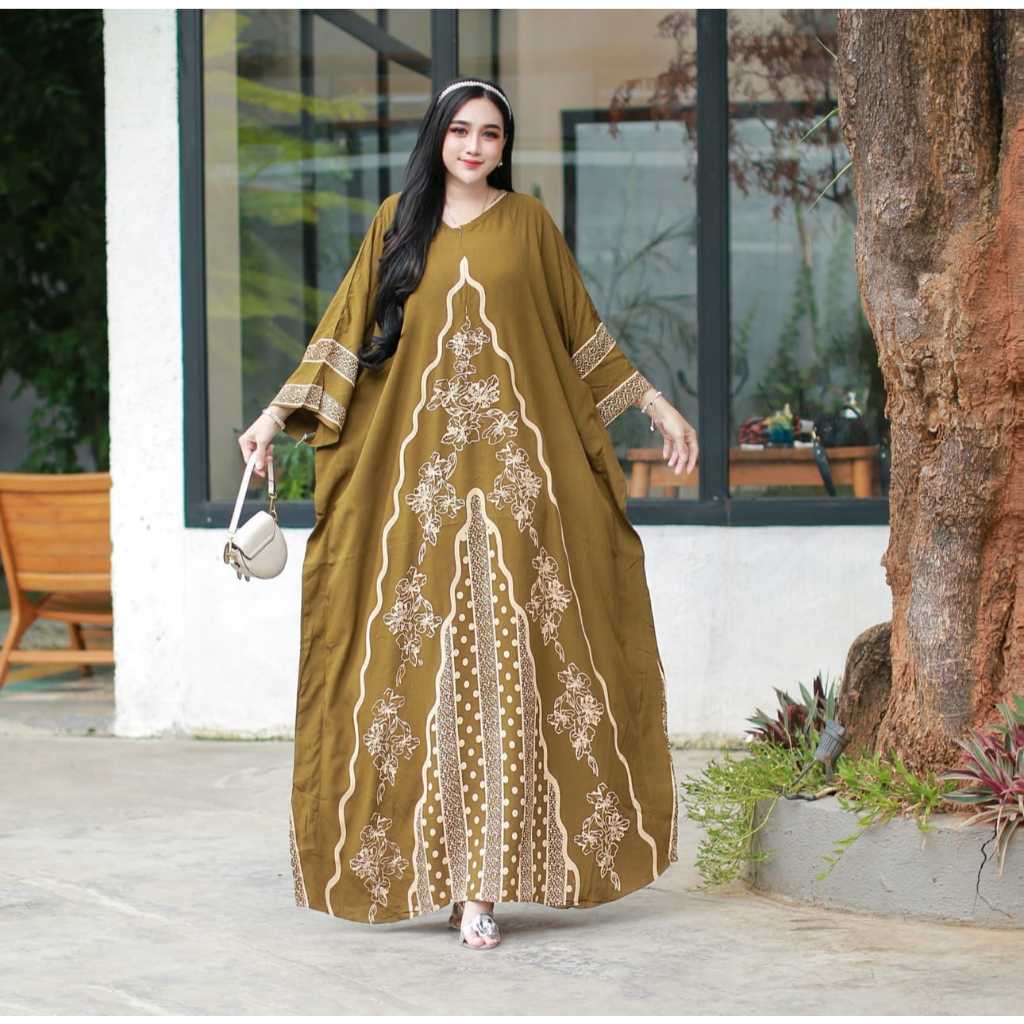 India Kaftan Rayon Premium - Kaftan Wanita Jumbo L-XXL Motif Kaftan Batik Sultan Kaftan Kekinian Bus