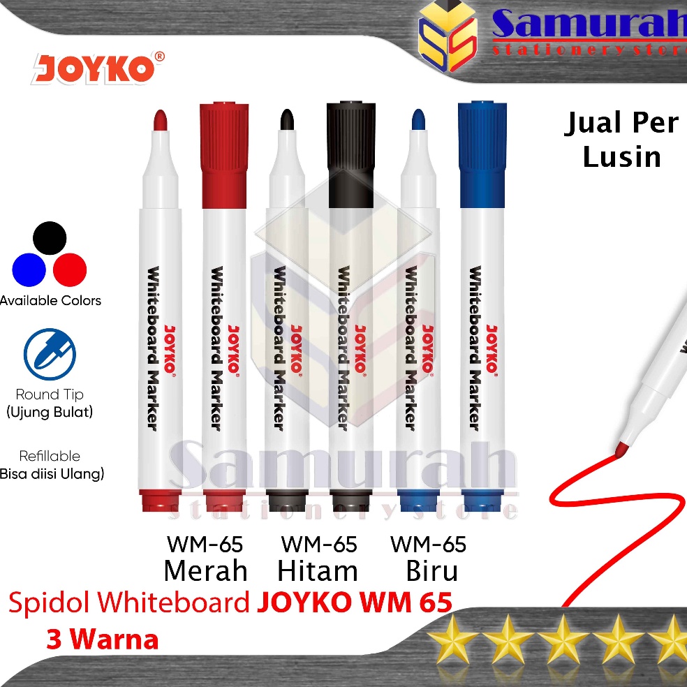 

ART Y89P Spidol White Board Marker Joyko WM 65 Bisa Isi ulang Spidol Papan Tulis Bisa Hapus WhiteBoard Marker Refillable HItam Biru Merah