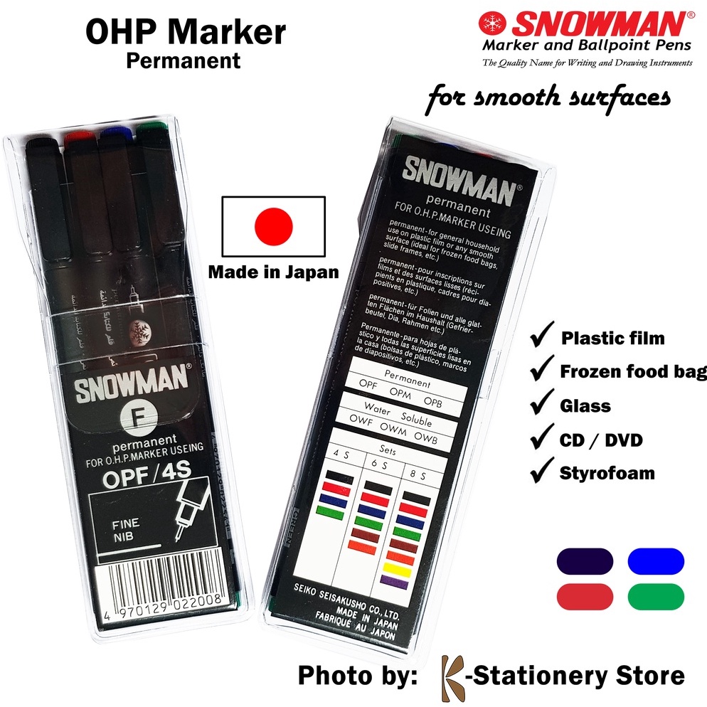 

ART Q39X Snowman Spidol OHP Permanent Set 4 colours MEDIUM or FINE size untuk Plastik Kaca Styrofoam Overhead Projector dll Spidol Jepang
