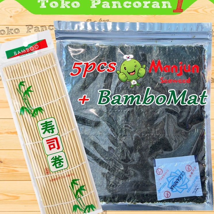 

Dipesan ya MANJUN Nori Sushi Halal 5 lembar Yakinori Import Kimbab Gimbab Lembar Rumput LautBamboo mat