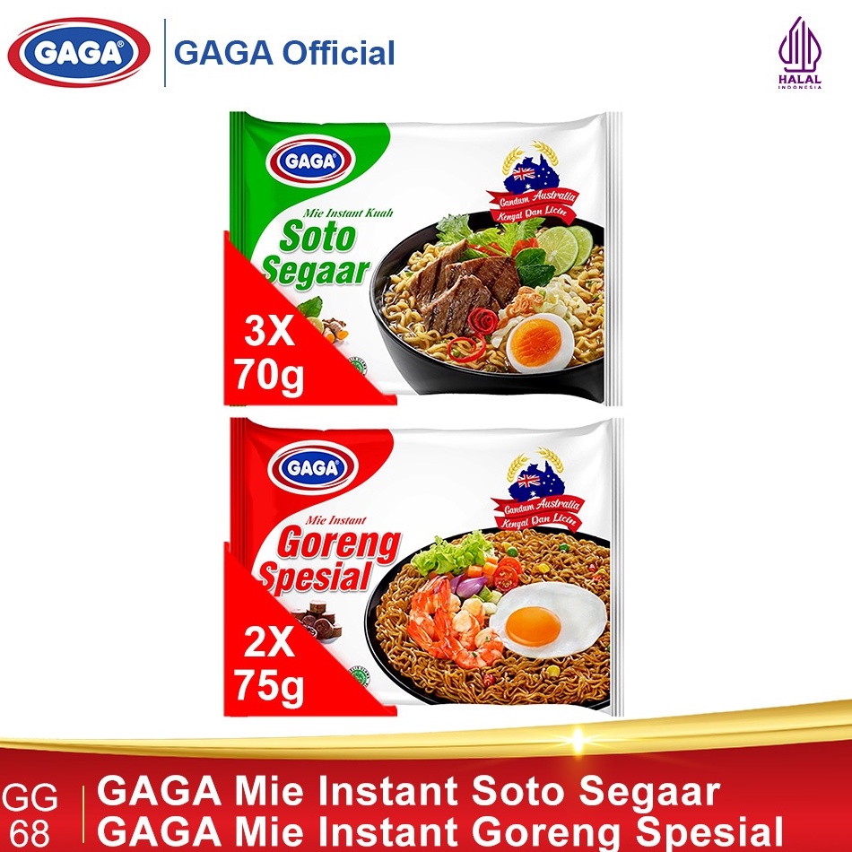 

Promo besar GAGA Mie Soto Segaar 7g 3pcs GAGA Goreng Special 75g 2pcs GG68