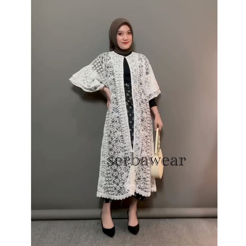 Outer Tunik Brokat Ayoen  White ADA JUMBO LD 120 |Outer kondangan | Outer Wisuda |