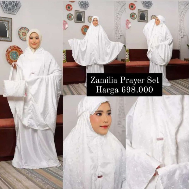 ZOYA Zamilia Prayer Set Putih - Mukena Dewasa Polos Embroidery Bahan Satin
