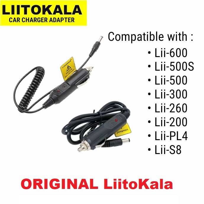 Original Liitokala 12V 3A Car Cable Charger Adapter Lighter Lii-500 Lii-500S Lii-600 Lii-300 Lii-260