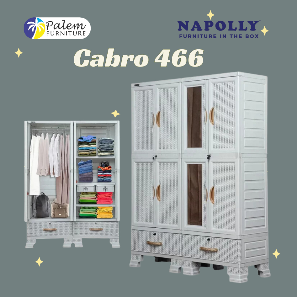 Napolly Cabro 466 22 DK Lemari Plastik 4 Pintu Gantung Laci Kaca