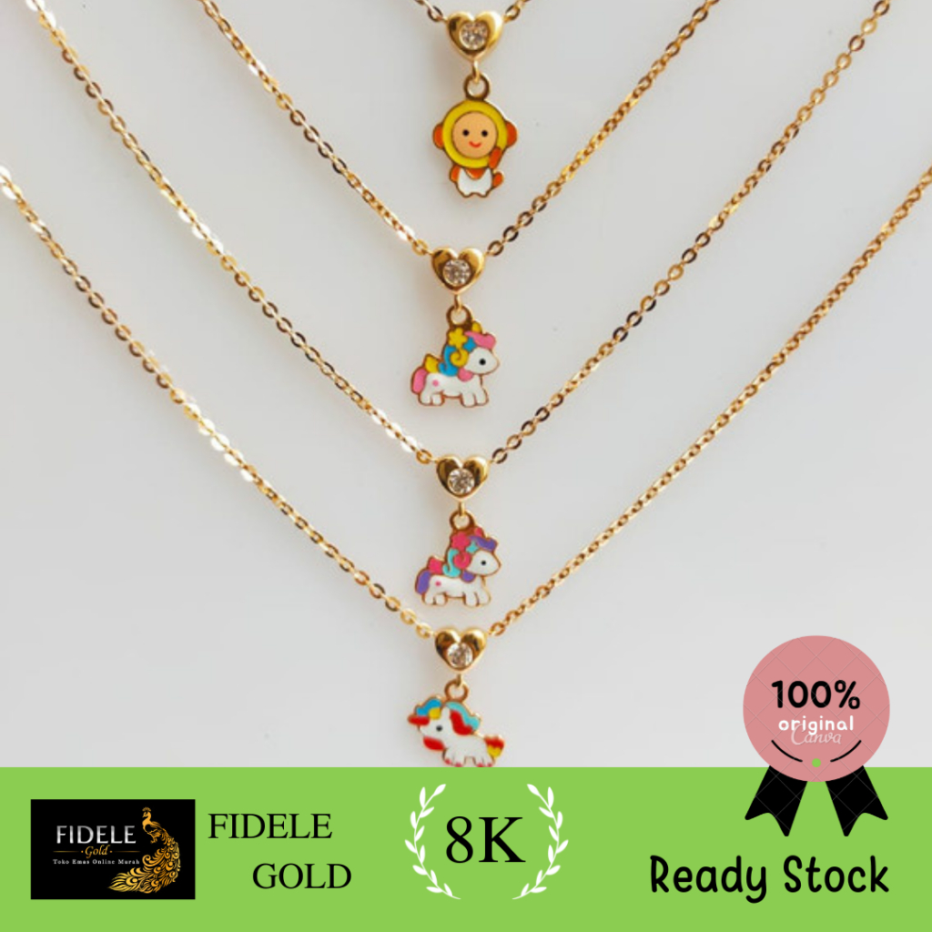 Kalung Anak Perempuan Boneka Rambut Merah Pink Hitam Kalung emas asli kadar 375