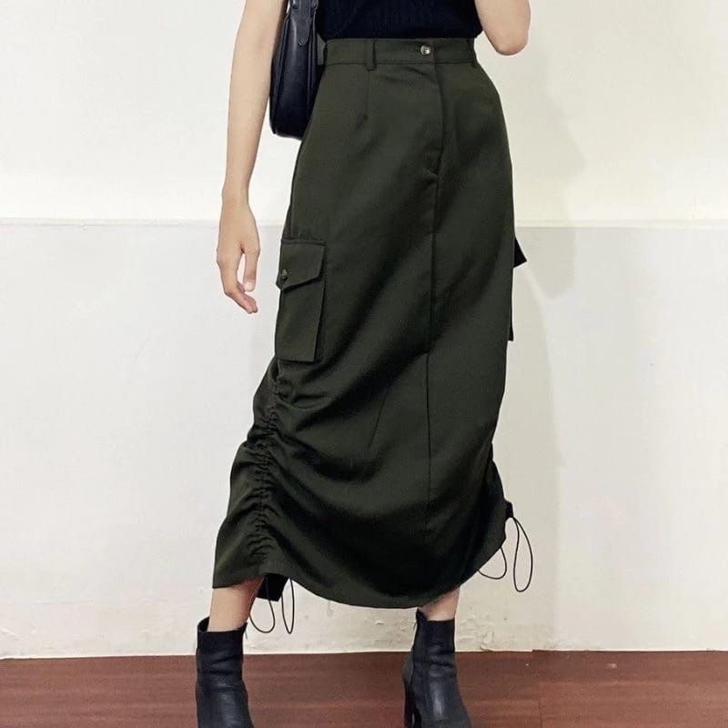 INARA ROK CARGO KOREAN STYLE / ROK WANITA / WARNA HITAM MILO ARMY GREY  / MONOCHROME FASHION