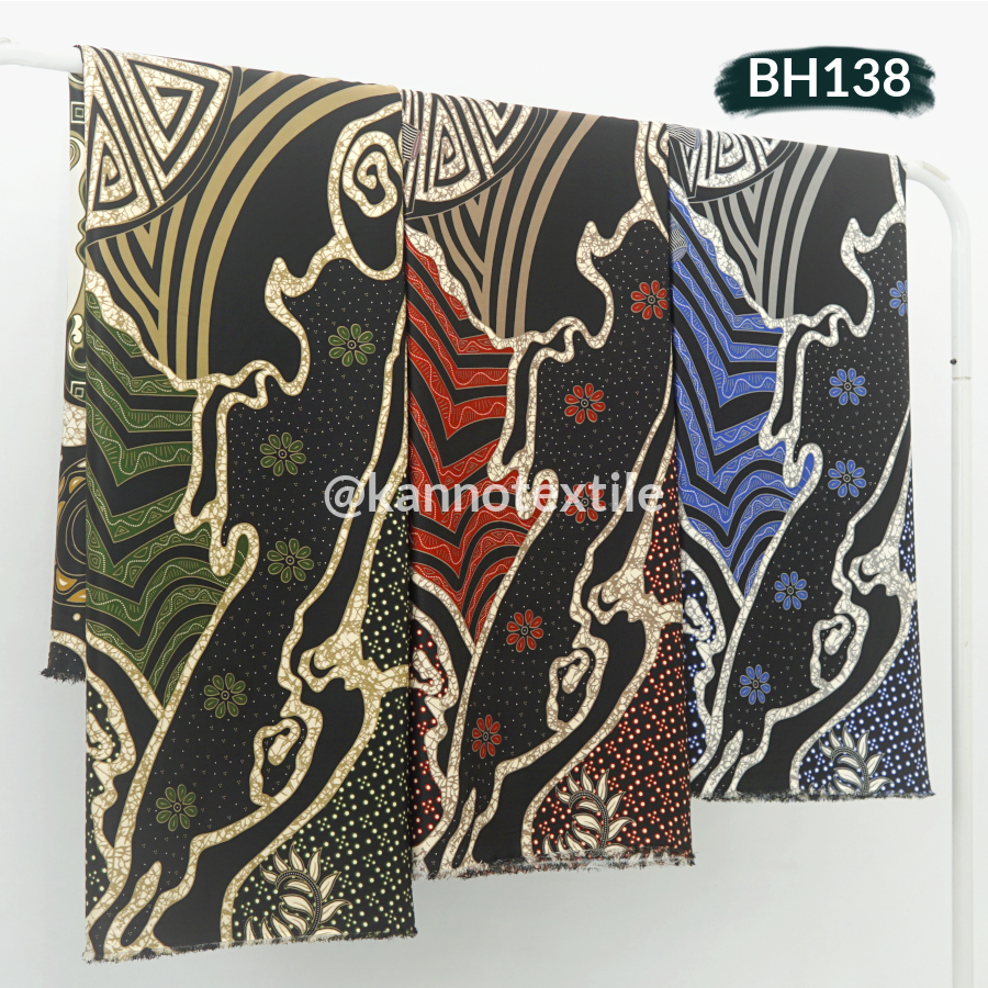 KAIN BATIK HALUS SEMI SUTRA BH138 MOTIF LIRIS ABSTRAK WARNA HIJAU/MERAH/BIRU