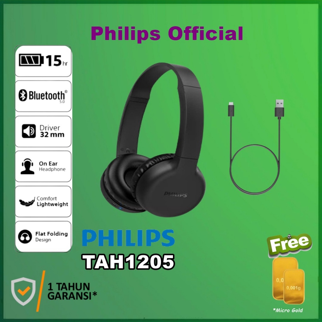 Philips TAH1205BK Wireless On-Ear Headphone dengan Mic - Headphone Nirkabel On-Ear