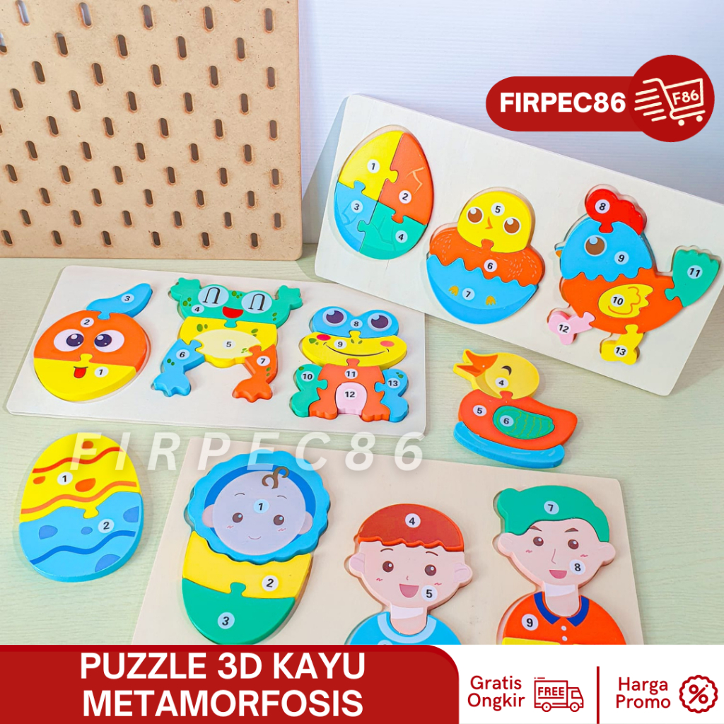 MAINAN PUZZLE ANAK KAYU 3D MURAH BERKUALITAS / PUZZLE ANAK / PUZZLE BINATANG ANGKA - Puzzle Metamorf