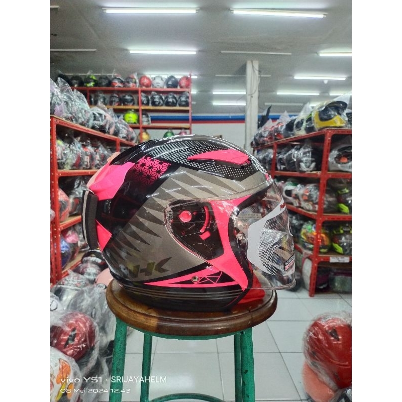 HELM NHK R1 BIZZARE PINK FLUO SILVER DOUBLE VISOR