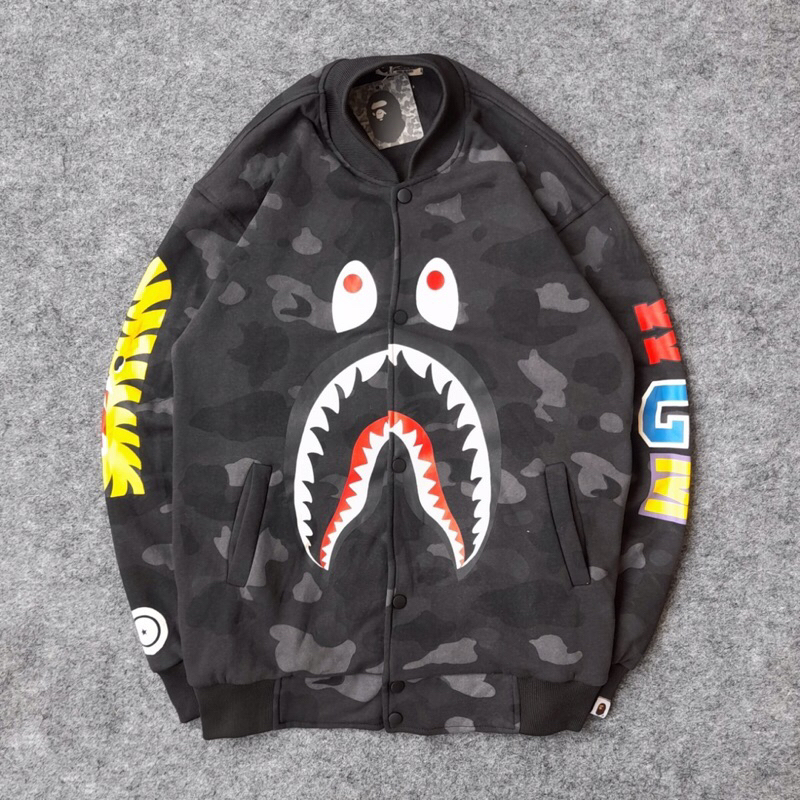 JAKET VARSITY BAPE CAMO WGM BORDIR SABLON / BOMBER ARMY BAPE SHARK