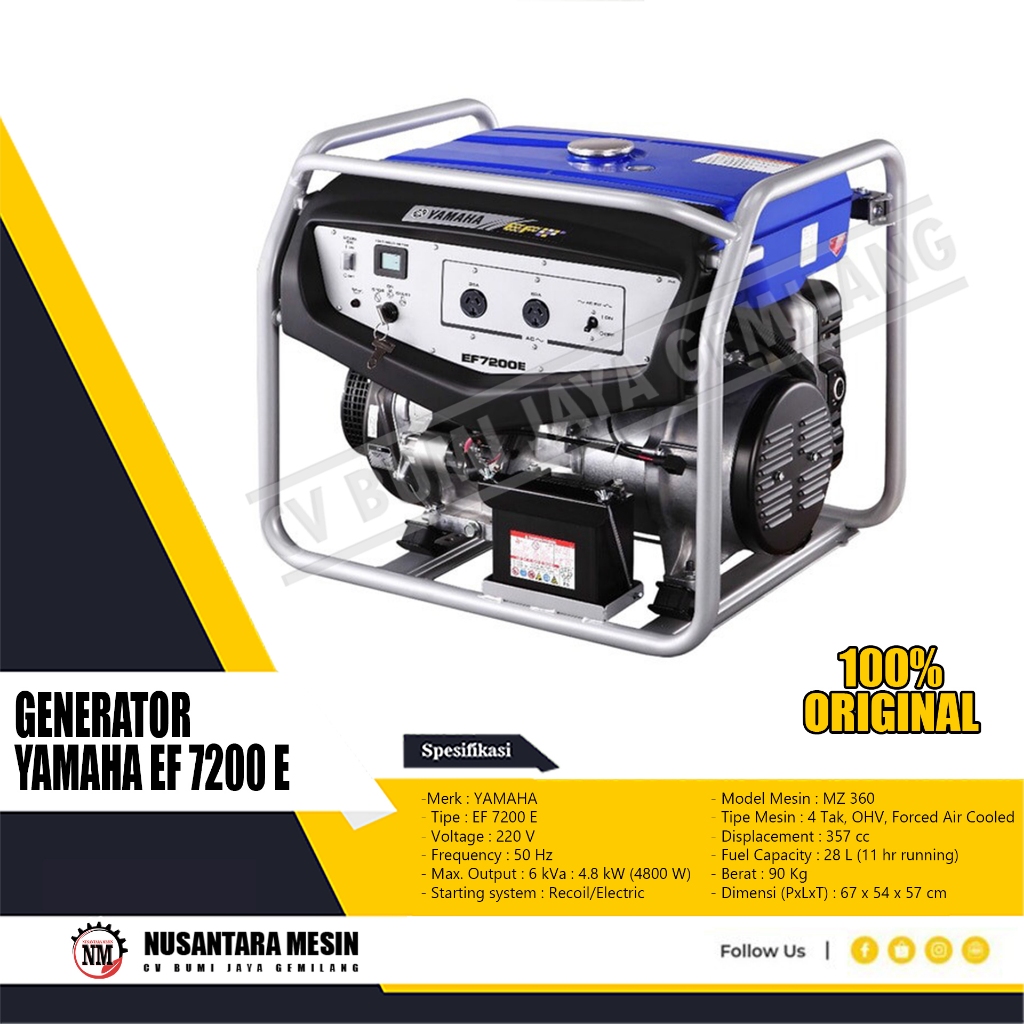 MESIN GENSET / GENERATOR YAMAHA EF 7200 E 4800 W