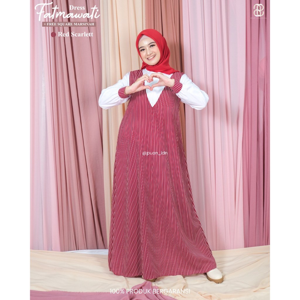 Puan Gamis Wanita Fatmawati Dress Size L Dres Only Motif Salur