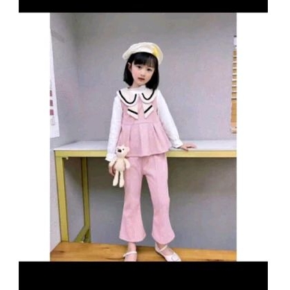 setelan tweed anak perempuan import 3in1