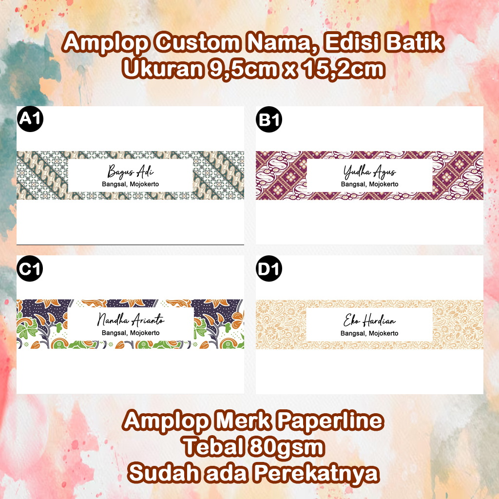 Amplop Kondangan Custom Nama Edisi Desain Batik isi 50PCS