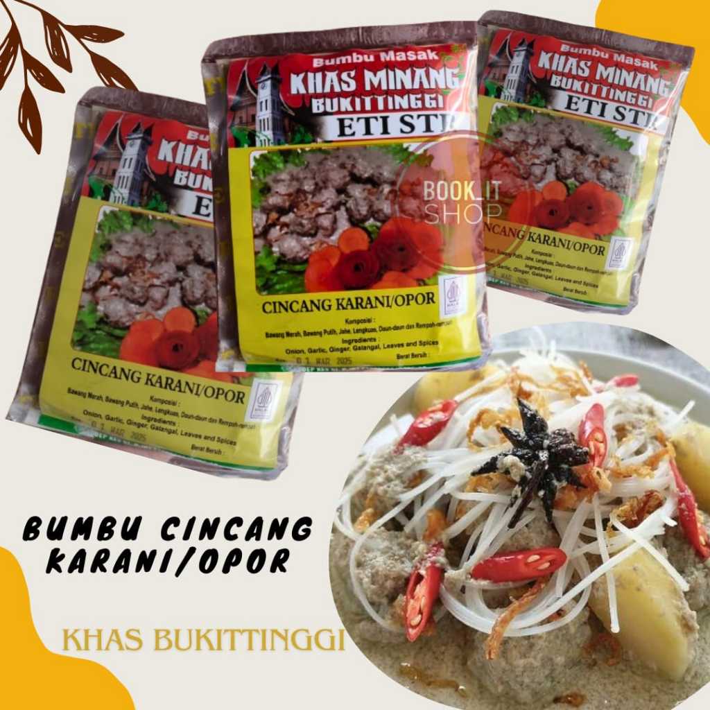 

BUMBU INSTAN CINCANG KARANI/OPOR KHAS MINANG/BUMBU OPOR/CINCANG KARANI/ETI STR/KHAS BUKITTINGGI