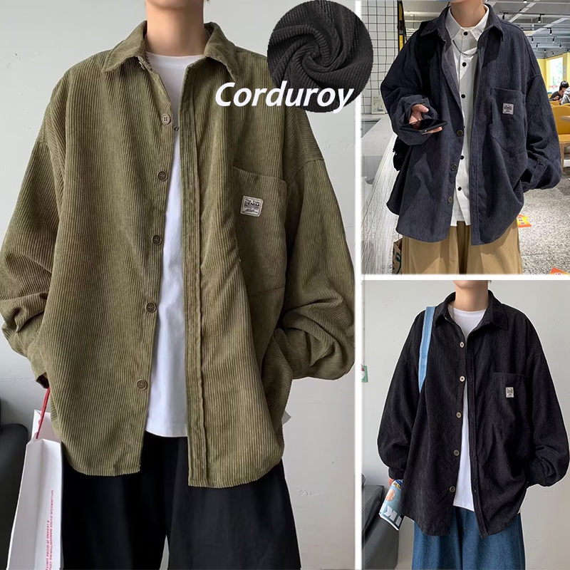 Dark Icon Pockets Cargo Corduroy Shirt Jacket Men Autumn Outerwear Men's Shirts