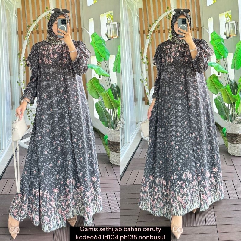 Gamis Ceruti|Gamis set Hijab| Gamis mewah| Gamis ceruty|D Couple gamis motiv bunga terbaru