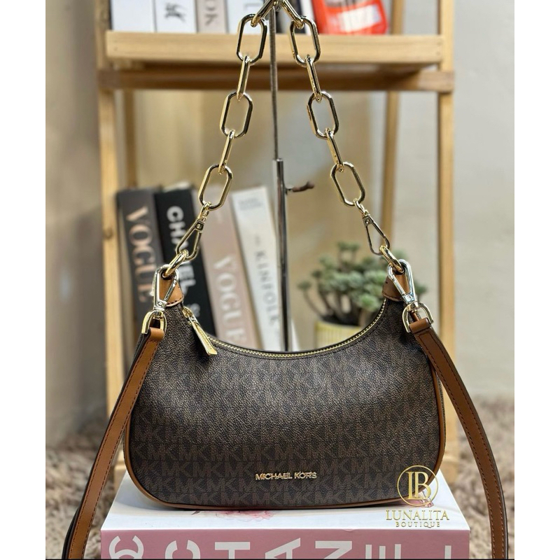 MK cora medium zip pouchette sign brown