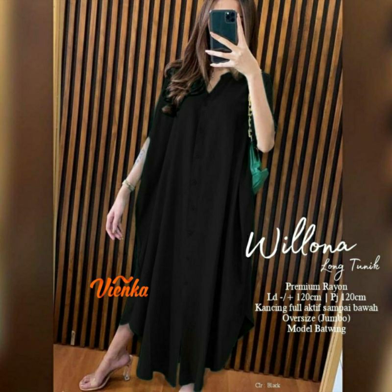 Willona long tunik rayon polos jumbo LD 120 XXL