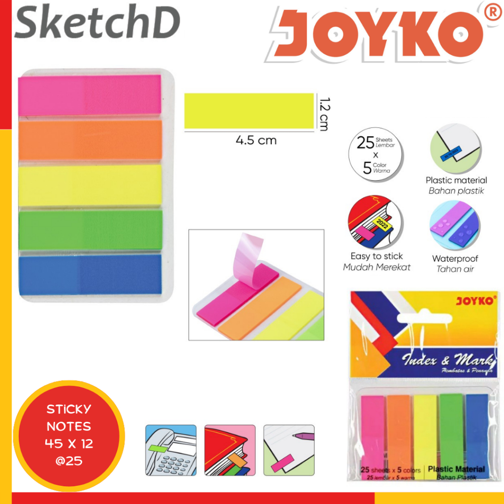 

Memo Tempel Plastik Joyko IM 43 Sticky Notes Index & Mark 5 warna