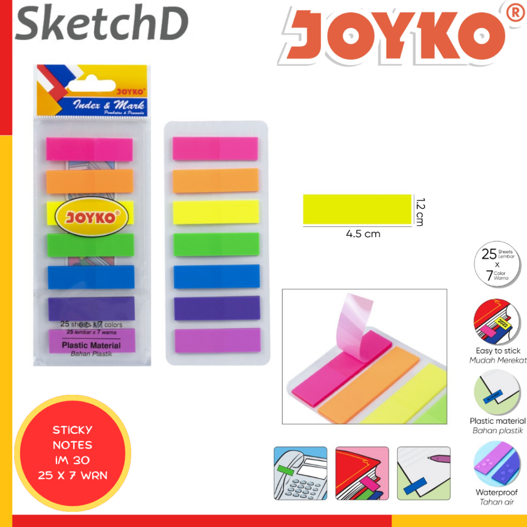 

Memo Tempel Plastik Joyko IM 30 Sticky Notes Index & Mark 7 warna