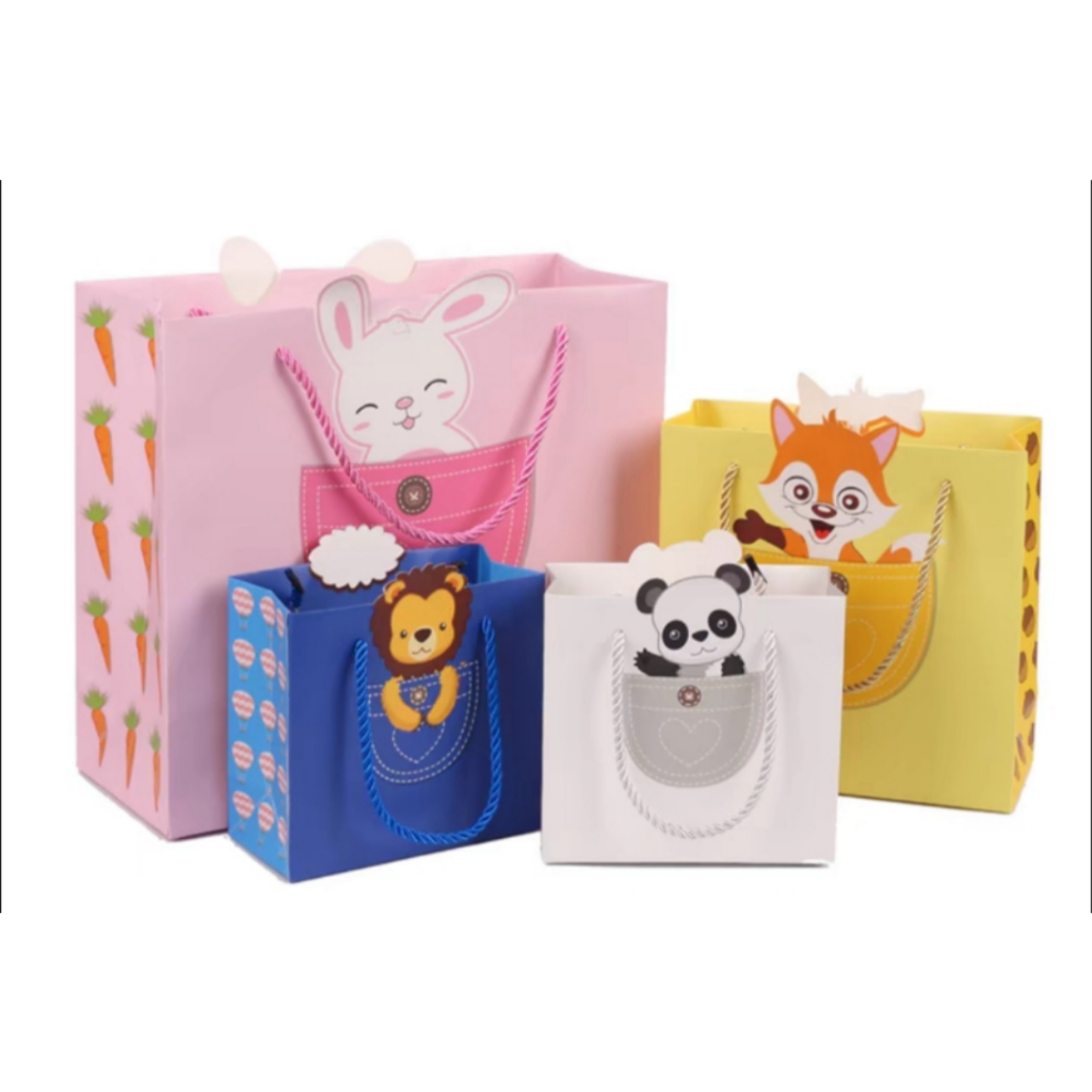 

paper bag tas kado karakter animal rabbit fox lion cute goodie bag