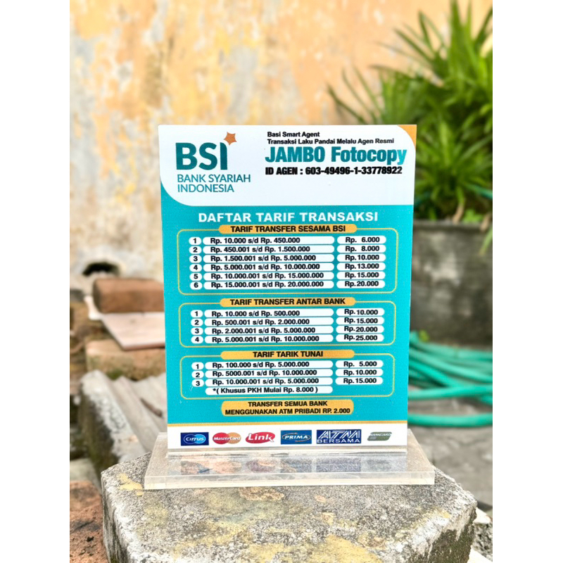 

BAHAN TEBAL BISA CUSTOM AKRILIK AGEN BSI BANK BSI UKURAN 15x20