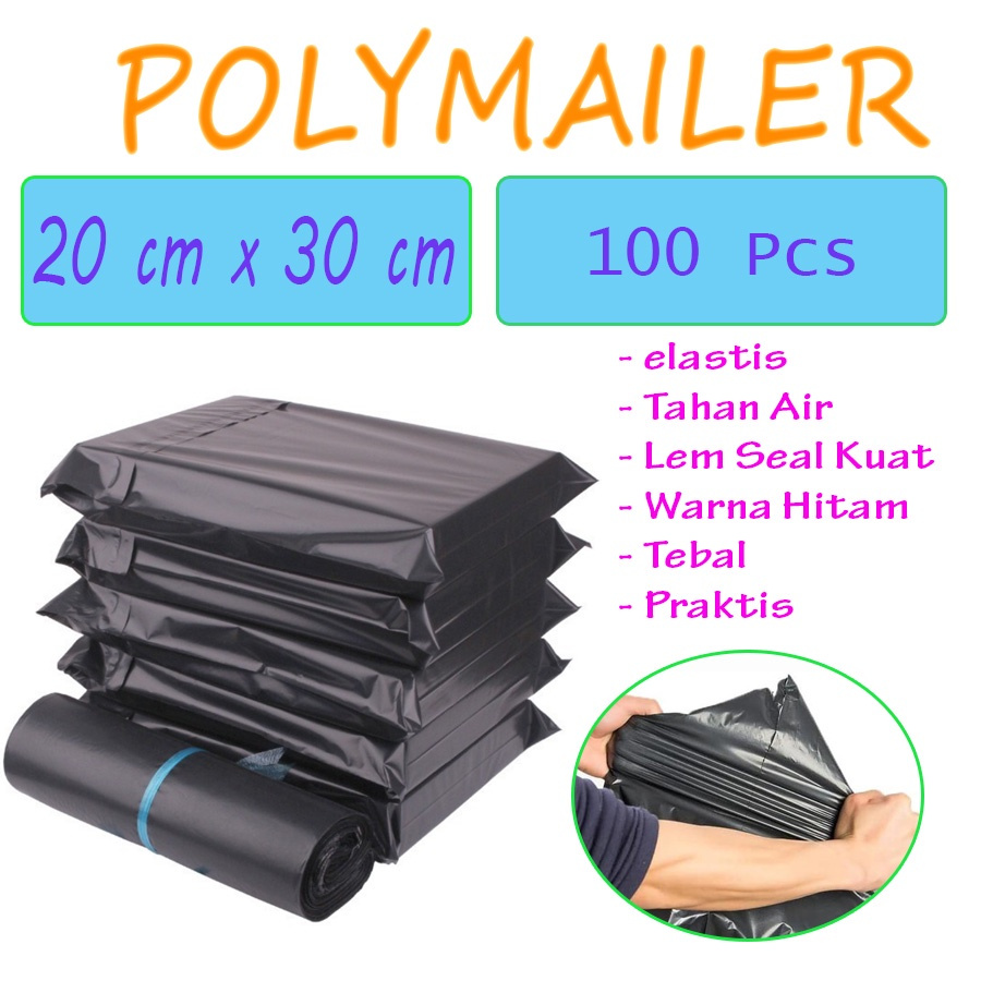 

[100 pcs] Polymailer Plastik Packing LDPE HITAM TEBAL 20 x 30 cm Lem Perekat Anti Plong Grosir Termurah