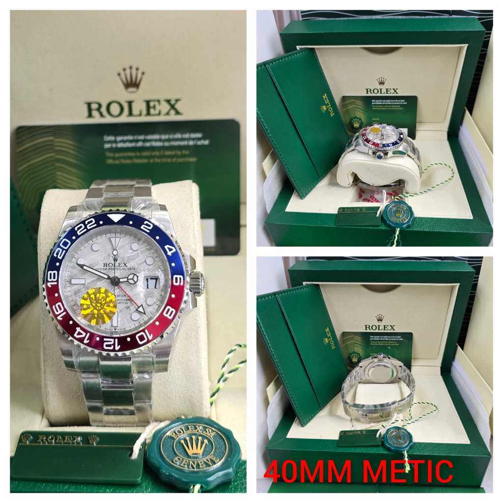 Jam Tangan Luxury Rolex GMT Master II Pepsi Automatic Dial Silver 40mm Fullset