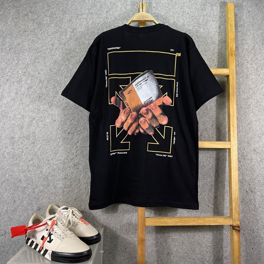 KAOS T-SHIRT VIRGIL ABLOH STREETWEAR FARHENHEIT 451 BLACK
