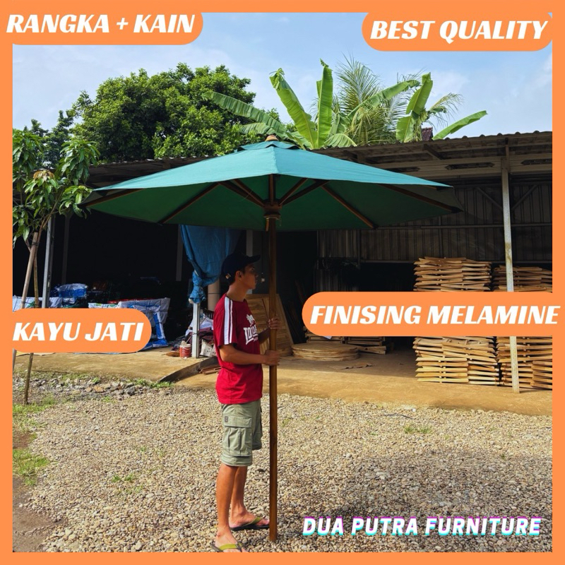 rangka payung taman bahan kayu jati solid, tenda payung taman, tenda payung cafe, payung outdoor,pay