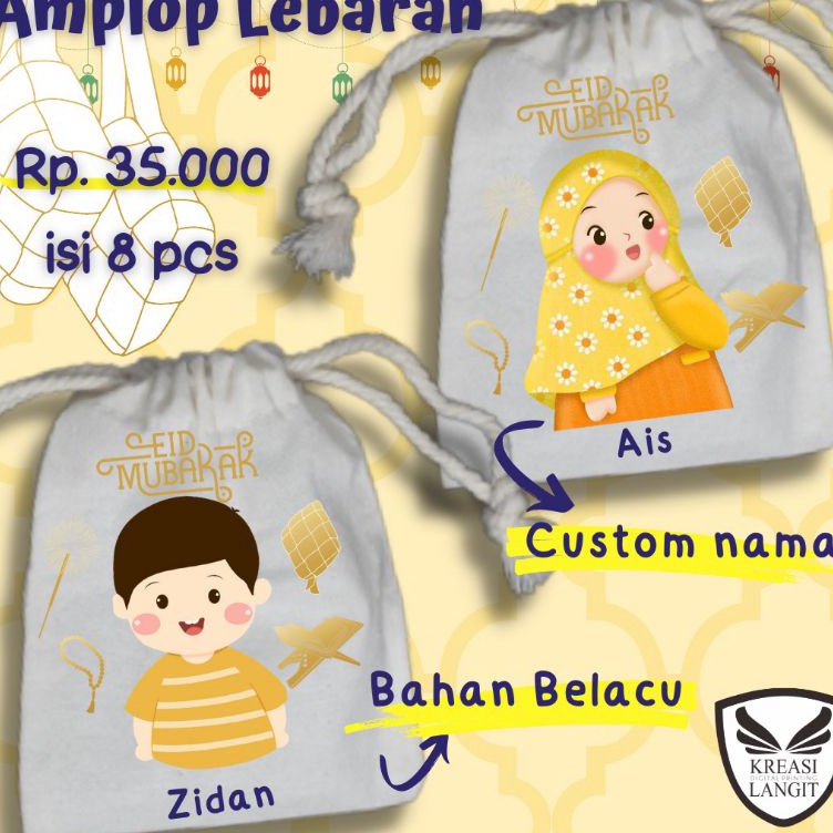 

ART X63R POUCH SERUT ANGPAO EDISI LEBARAN KAIN BELACU DESAIN SUPET IMUT BISA INPUT NAMA DAN TULISAN