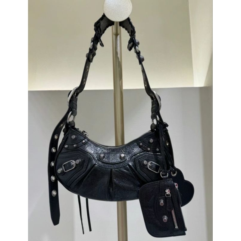 TAS LE CAGOLE MEDIUM IN DENIM WITH RHINESTONES BLACK CROCO