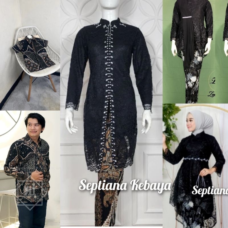sk - new Best seller  kebaya couple  warna hitam  / kebaya modern ayah ibu anak / baju kebaya seraga