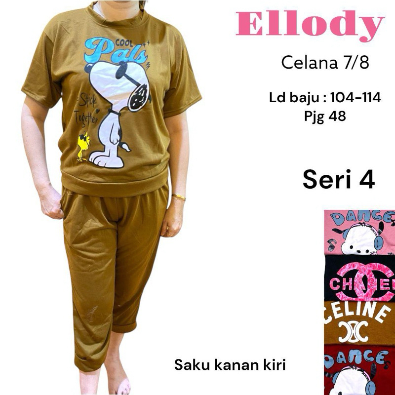 Setelan Wanita Celana 7/8 Tangan Pendek Bahan Babyterry