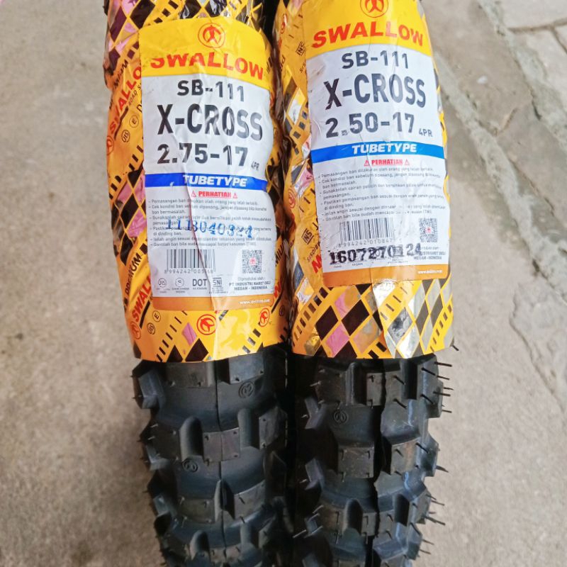 BAN LUAR MOTOR TRAIL X CROSS SWALLOW SB111  250-17  ||  275-17 RING 17 TUBETYPE (NON TUBLES)